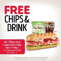 Firehouse Subs: Free Chips & Drink w/ $10 or $