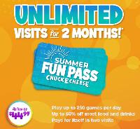 2-Month Chuck E. Cheese Summer Fun Pass – $4