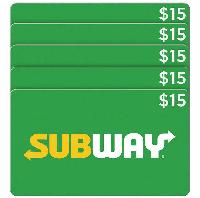 Costco – $75 Subway gift cards (5 x $15 each