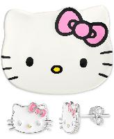 Hello Kitty Enamel Stud Earrings in Sterling Silve