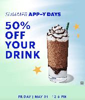 50% off on any handcrafted drink on starbucks APP 