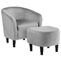 Renwick Barrel Accent Chair w/ Ottoman (Gray Velve